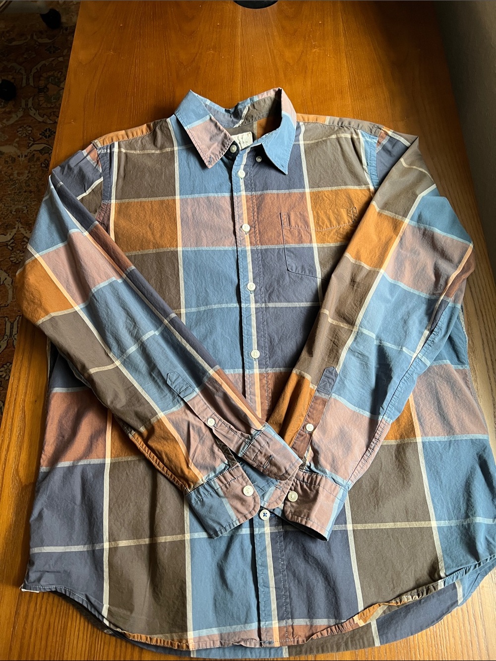 Gap Men's Plaid Button-Up Shirt in Blue, Brown & Tan